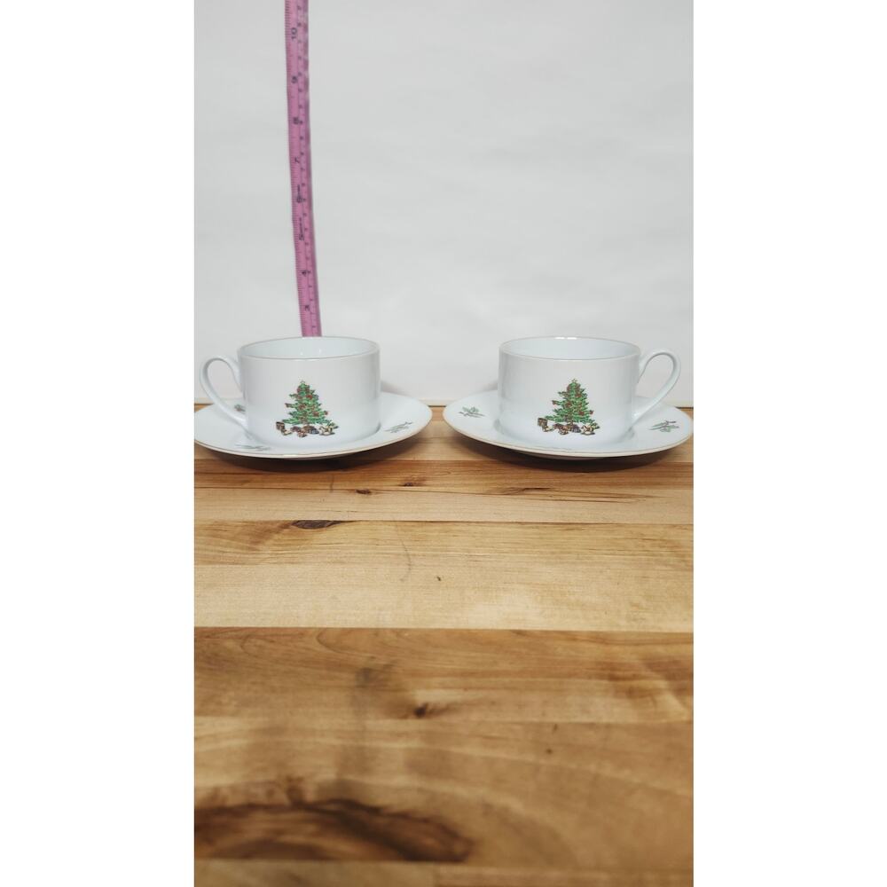 Pair of Tienshan Holiday Hostess China cup and saucer sets